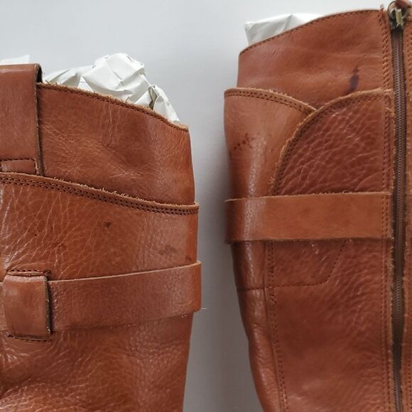 BROWN LEATHER ITALIAN BOOTS FURRY LINING WARM SIZE EURO 40 9.5 FLAWS - Picture 7 of 13